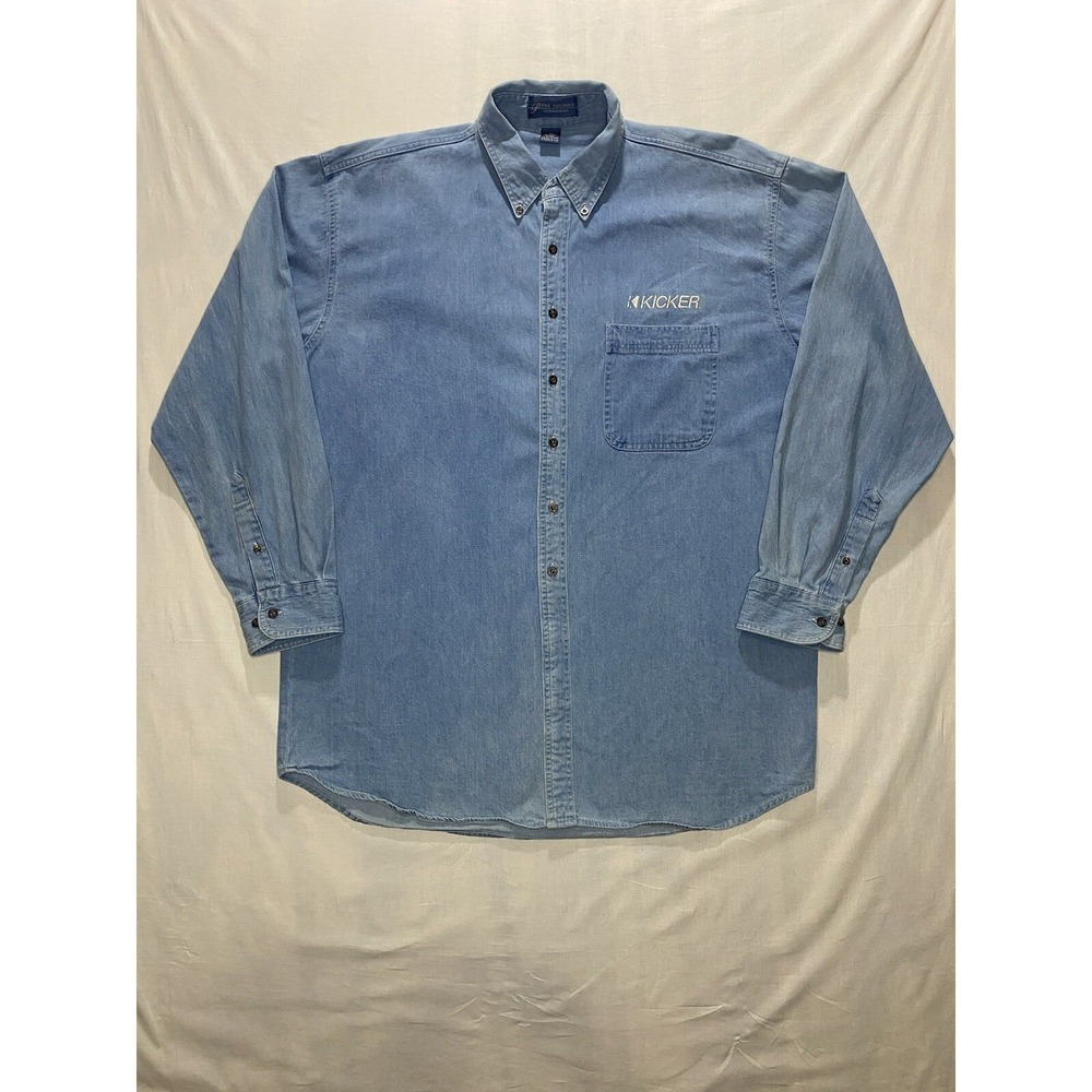 KICKER AUDIO Long Sleeve Button Down Light Wash Denim Collared Shirt See Desc.